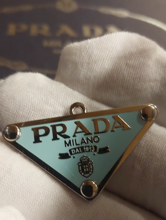 Prada Jewelry - Prada Triangle Logo Charm Pendant in Aqua with Silver Trim